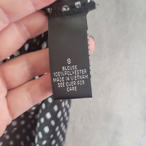 Alyx Womens Sheer Shirt Dress Black White Dot Print Button Front Size S Career‎ - Picture 10 of 12